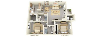 Pepperwood Apartments 2x2 Floor Plan 859 Square Feet
