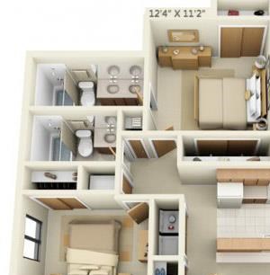 Pheasant Pointe Apartments Sequoia 2x2 Floor Plan 926 Square Feet
