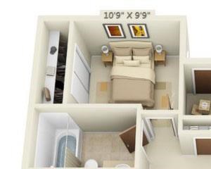 Woodbridge Apartments 2x1 Floor Plan 765 Square Feet