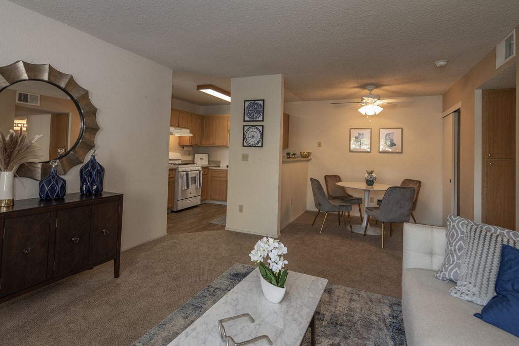 Canterbury Downs model living spaces kitchen dining room and living room, Roseville, CA, 95678