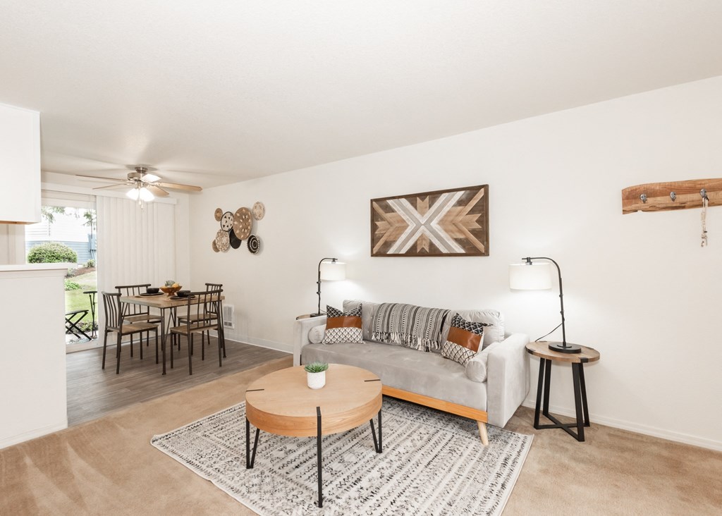 Creekside Village model living room and dining room