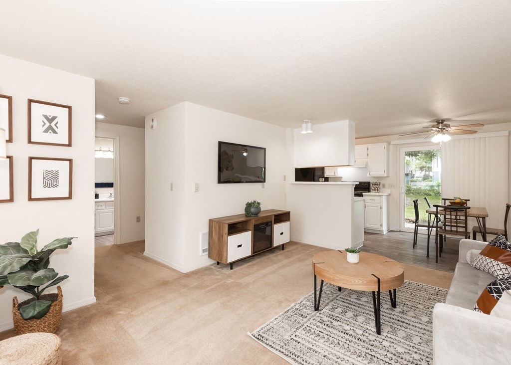 Creekside Village model living room and hallway view