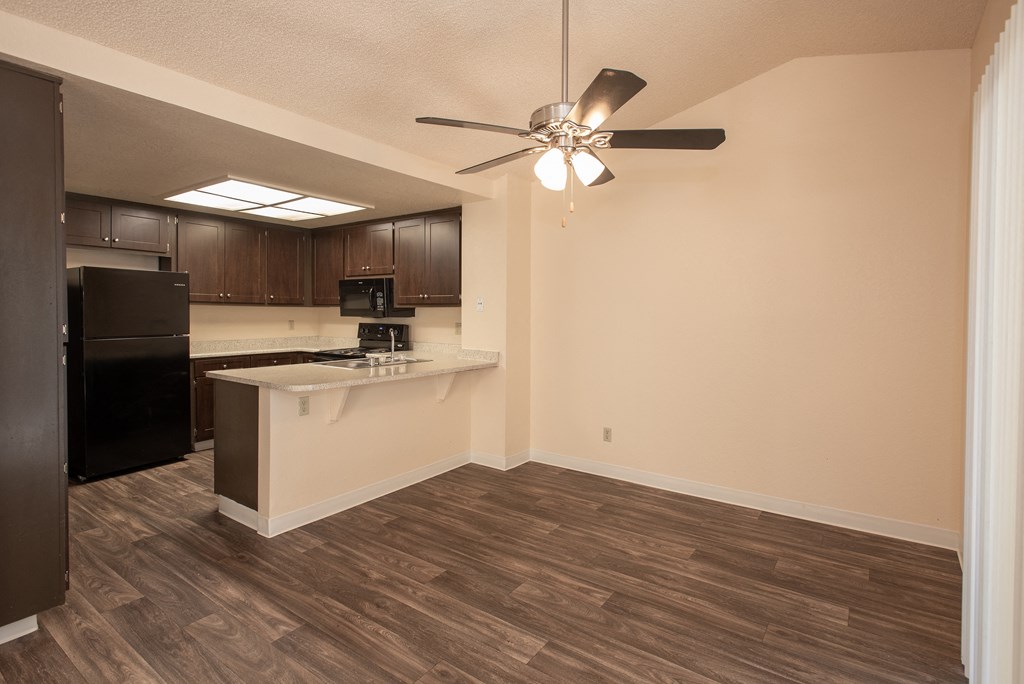 vacant kitchen dining room at Delta Pointe Apartments, Sacramento, 95833