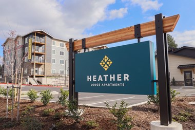 Heather Lodge monument sign at property entrance