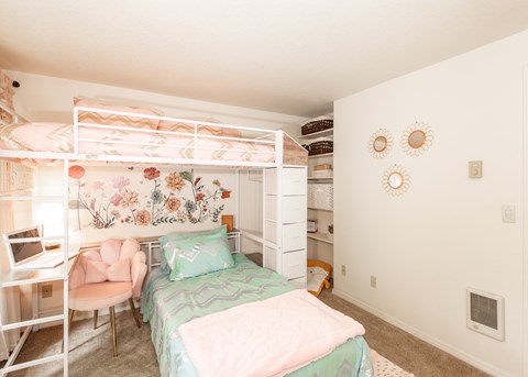 Model second bedroom at King's Court Apartments, Beaverton, 97006