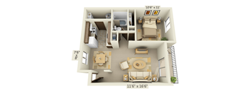 a 3d floor plan of a house with a bedroom and living room