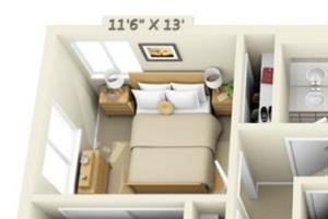 Elmonica Court Apartments 1x1 Floor Plan 720 Square Feet