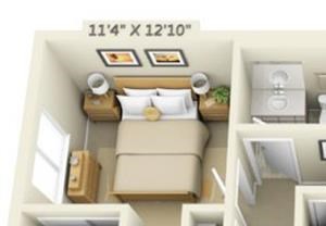 Elmonica Court Apartments 2x1.3 Floor Plan 900 Square Feet