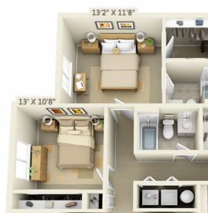 Elmonica Court Apartments 3x2 Floor Plan 1110 Square Feet