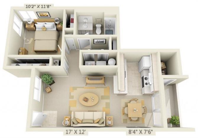 St Marys Woods 1x1 Floor Plan 719 Square Feet