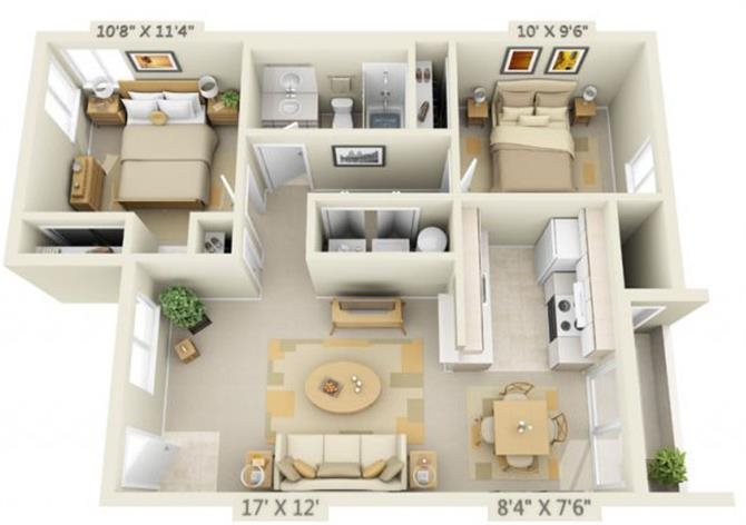 St Marys Woods 2x1 Floor Plan 896 Square Feet