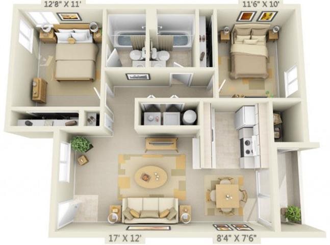 St Marys Woods 2x2 Floor Plan 915 Square Feet