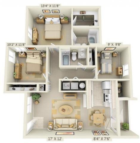 St Marys Woods 3x2 Floor Plan 1105 Square Feet