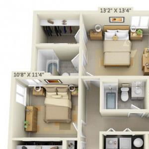 Crown Court Apartments 3x2 Floor Plan 1019 Square Feet