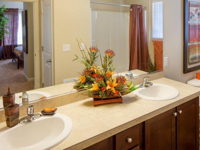 The Landing Apartments Model Townhome Bathroom With Dual Sinks