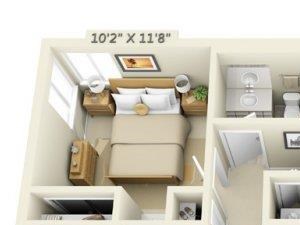 Clackamas Trails Apartments 2x1 Floor Plan 821 Square Feet