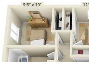 Todd Village Apartments Mt. Hood 3x1.5 Floor Plan 1082 Square Feet