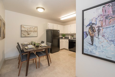 Model 2x2 dining room at River Pointe, Sacramento, California