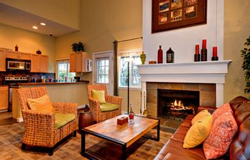 Clubhouse Seating Area & Fireplace at Riverwood Apartments, Kent, 95765