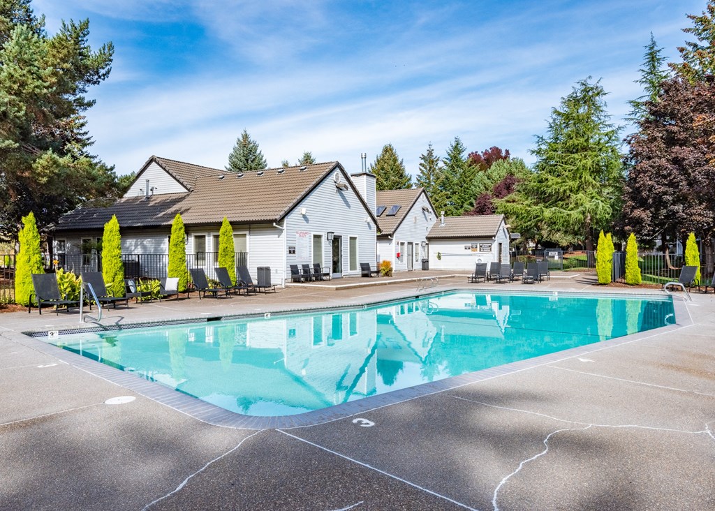 Sir Charles Court swimming pool and clubhouse exterior, Beaverton, OR, 97006