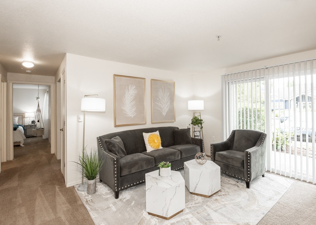 Valley River Court model living room and hallway