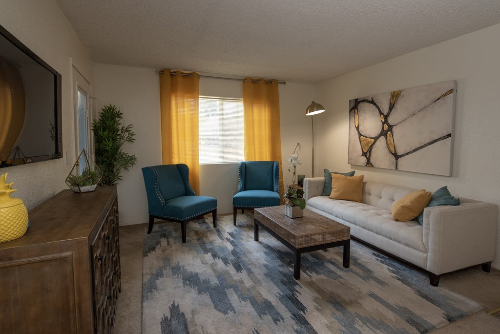 model living room at Woodbridge Apartments, California, 95833