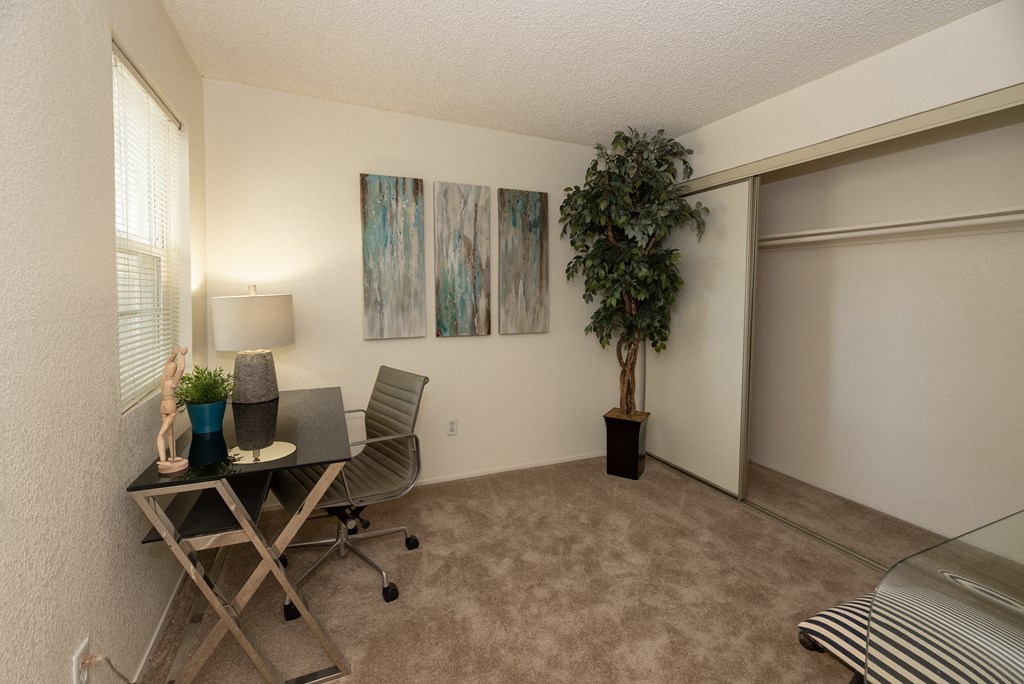model second bedroom at Woodbridge Apartments, CA 95833