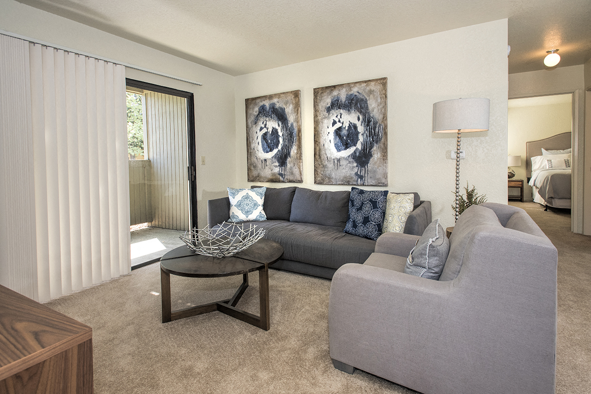 Model Living Room & Patio Entry at Zinfandel Village Apartments, Rancho Cordova, CA