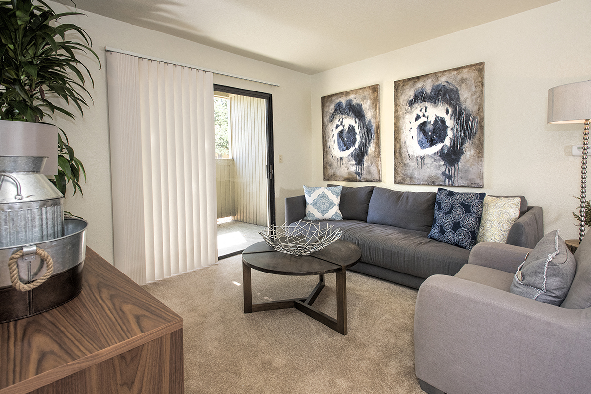Model Living Room & Furniture at Zinfandel Village Apartments, Rancho Cordova, 95670