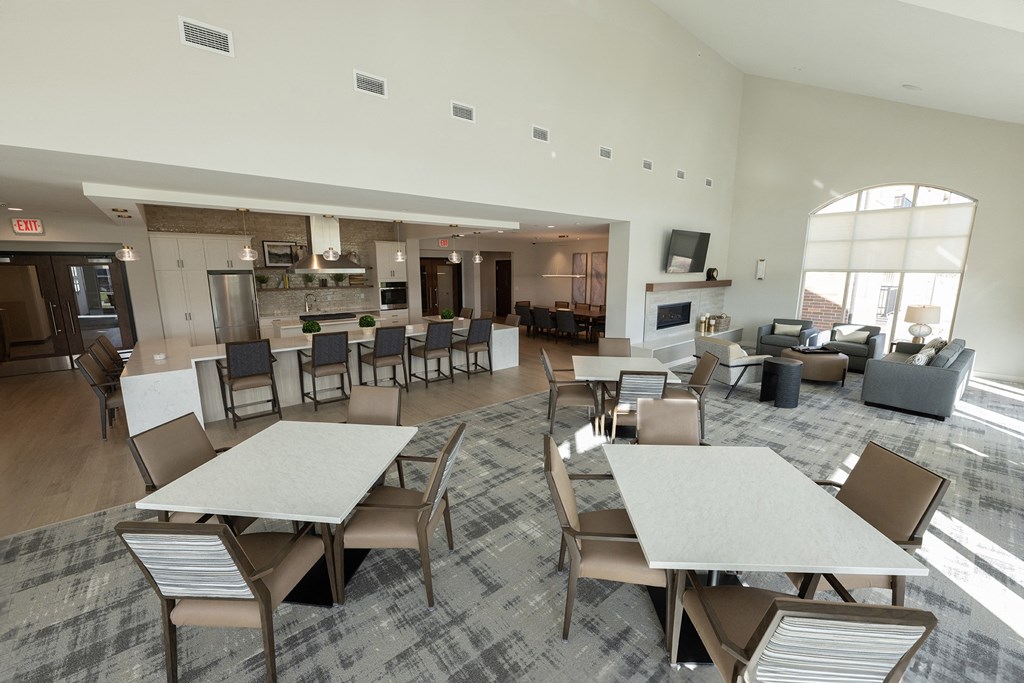 a view of the dining room and living room of the residence hall at concord