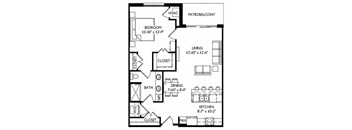 a floor plan of a small house with a bathroom and a kitchen