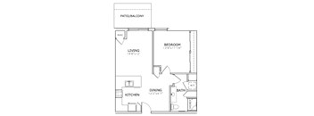 A floor plan of a home with a living room, dining room, kitchen, bedroom, and bathroom.