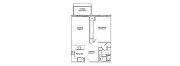 A floor plan of a home with a living room, dining room, kitchen, bedroom, and bathroom.
