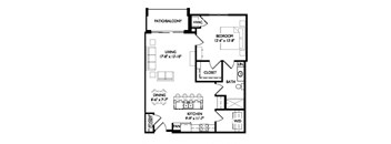 a floor plan of a small house with a kitchen and a living room