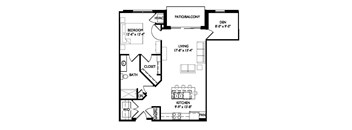 a floor plan of a house with a small kitchen and a living room
