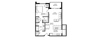 A black and white floor plan of a house with a living room, kitchen, bathroom, and other rooms.