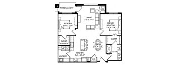 a floor plan of a small house with a kitchen and a living room