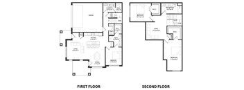 A black and white image of a floor plan for a house with two floors.