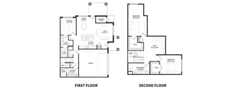 A black and white image of a floor plan for a two-story house.