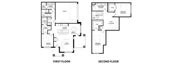A black and white image of a floor plan for a two-story house.