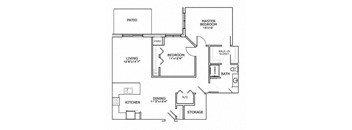 a floor plan of a house with bedrooms and a kitchen