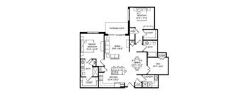a floor plan of a house with three bedrooms and two bathrooms