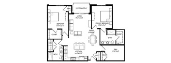 A black and white floor plan of a house with labeled rooms and dimensions.