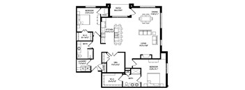 A black and white floor plan of a house with labeled rooms.