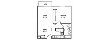 the first floor plan of a town house with a kitchen and living room