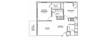 a floor plan of a small house with a bedroom and a living room