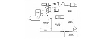a schematic floor plan of a house with bedrooms and baths
