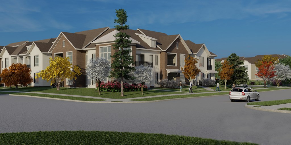 a rendering of a neighborhood with houses and trees