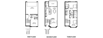 three floor plan of a house with different bedrooms and baths