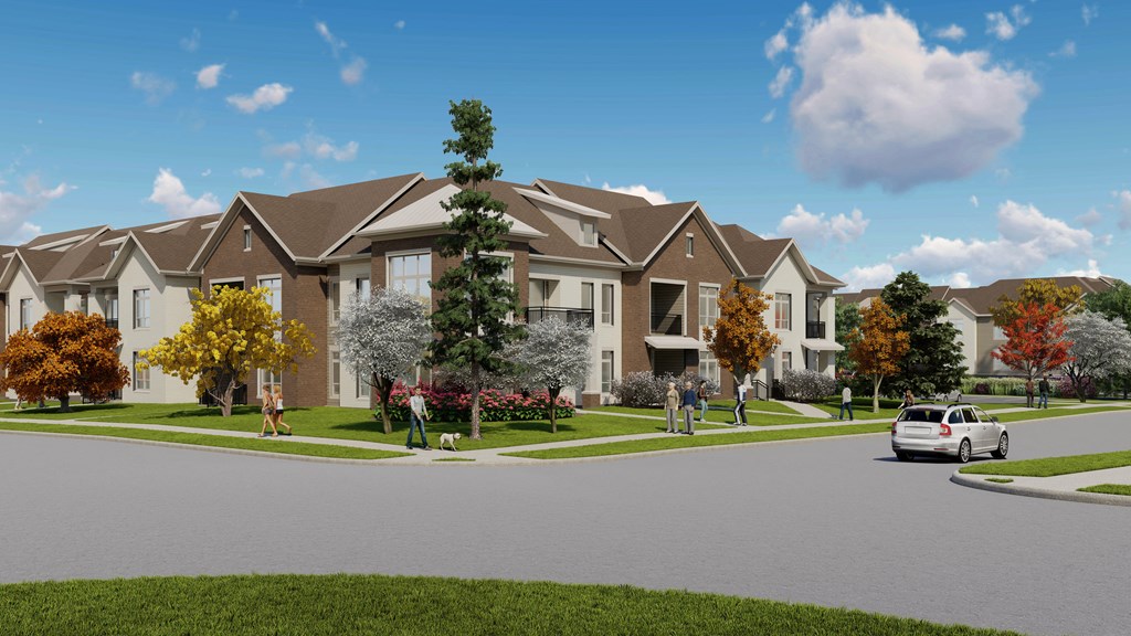 a rendering of a row of houses on a street